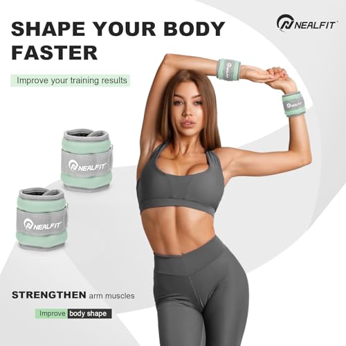 NEALFIT Ankle Wrist Weights, Adjustable Arm Leg Weights for Women Men, Secure Fit Non-Slip Exercise Weights for Home Workout, Running, Walking, Aerobics, Physical Therapy - color: Mint Green, size: 2Lbs Pair (1lb x 2)