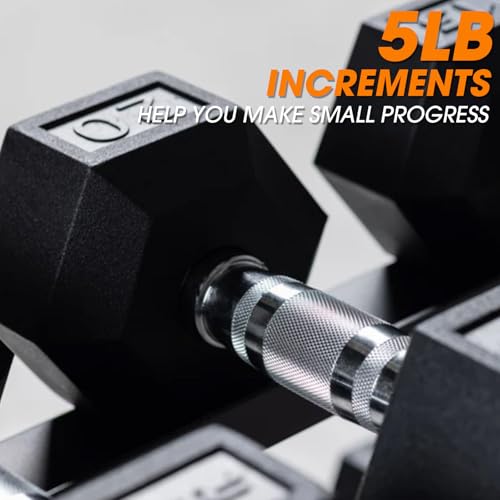 Mikolo Dumbbell Sets with Rack, Rubber Hex Dumbbells, Multiple Choices in 160/200/380/450/550LB, Hand Weights with Chrome Handle for Strength Training - style: 60LB SET (5/10/15LB Pairs)