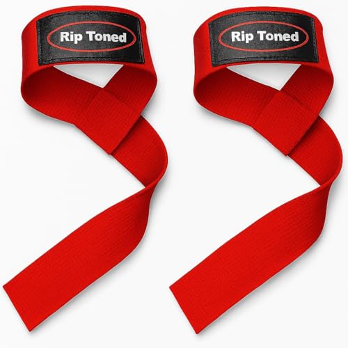 Rip Toned Lasso Lifting Straps for Weightlifting, 23¼" Padded | 1 Pair, cotton, non-latex neoprene. No break-in. Quick release. Deadlifts, rows, shrugs, pull-ups. Machine washable. - color: Red