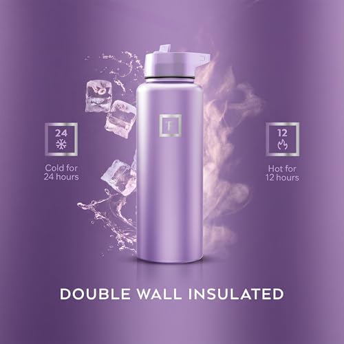 IRON °FLASK 40 oz Wide Mouth Water Bottle with Straw | Insulated Stainless Steel Sports Water Bottle with Leakproof Straw Lid - BPA Free, Cold 24 Hrs, Sweat Free (Lavender) - color: Lavender, style: Straw - 40 Oz (1 Lid)