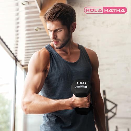 HolaHatha 1, 2 and 3 lb Neoprene Dumbbell Strength Training Weight Set with Rack - color: Black, size: 76 LB