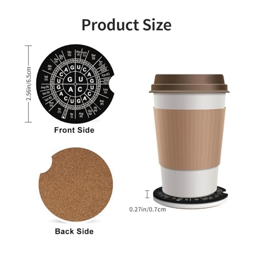Biology Genetic Code Science Car Coasters for Cup Holders, 2 Pack Absorbent Ceramic Drink Cup Coaster for Women Men, Auto Interior Accessories - color: T17