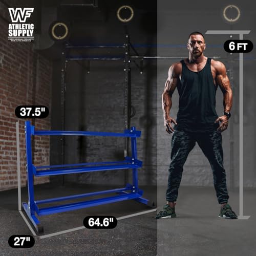 WF Athletic Supply Heavy-Duty Dumbbell Rack Stand, Weight Rack for Home Gym, Weight Holder, Available Sizes for Storage 5-50LB or 5-75LB Dumbbell Pairs, Black/Red/Green/Blue, RACK ONLY - color: Blue