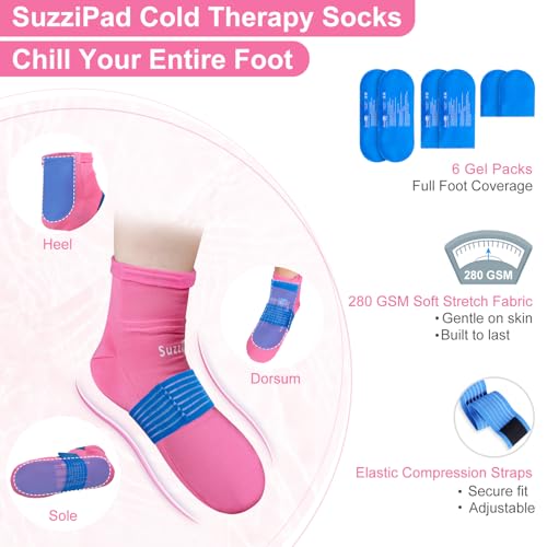 SuzziPad Cold Therapy Socks & Hand Ice Pack Gloves for Chemo Care Package for Women, Chemotherapy Plantar Fasciitis Relief, Neuropathy, Arthritis, XL, Bright Pink - size: XL