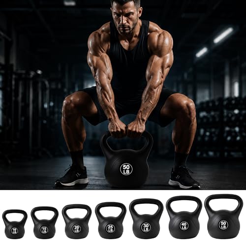 ALTLER Vinyl Plastic Concrete Kettlebell 10-50LBS Safe Strength Training Kettlebell Anti-Slip Grip Weight for Home Workouts and Men/Women/Beginners - size: 10LB