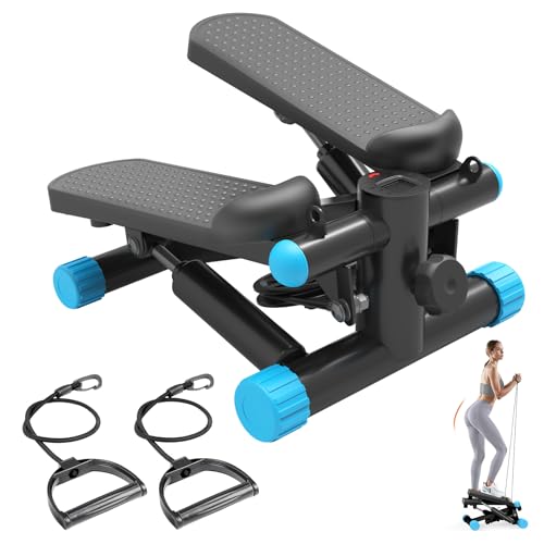 Sweetcrispy Mini Stair Steppers with Resistance Bands for Exercise at Home, Portable Exercise Twist Stepper Machine for Full Body Workout, 300LBS Capacity - color: Blue