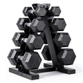 CAP Rubber Coated Hex Dumbbell Set with Storage Rack | 100–210 lb Options, Space-Saving Vertical Compact Storage for Home Gym Strength Training - size: 100 lb - Set, style: Chrome Handles