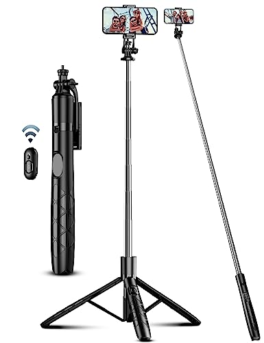 71" Phone Tripod & Selfie Stick, All in One Extendable Cell Phone Tripod with Wireless Remote, Tripods Stand for iPhone & Travel Selfie Stick 360° Rotation Compatible with iPhone Android, Camera - color: Black, size: A-[70.86Inch＆Reinforced Stability]