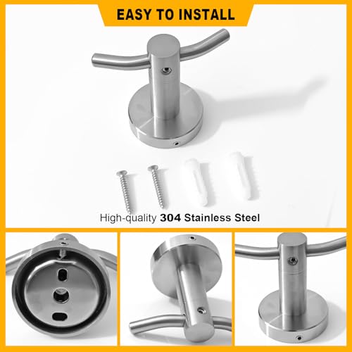 2 Pack Towel Hooks for Bathroom, Screw in Stainless Steel Wall Hooks for Hanging Coat Robe Keys(Brushed Nickel) - color: Brushed Nickel