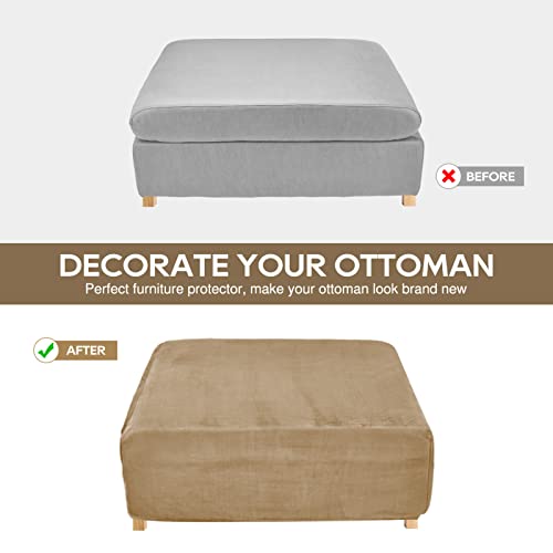 NeColorLife Ottoman Cover Velvet Storage Ottoman Slipcover Thick Stretchable Footrest Stool Covers with Elastic Band for Rectangle and Square Ottoman(Medium Size,Camel) - color: Camel, size: M Length: 31"-34",Width: 31"-43"