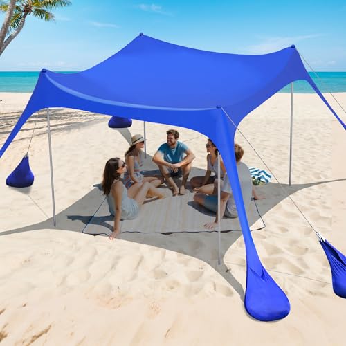 2PM SPORTS Beach Tent Sun Shelter 10x10 FT - UPF 50+ UV Protection, 8 Sandbags, Easy Setup, Portable Beach Shade Canopy for Family Picnic Camping Travel - color: Navy blue