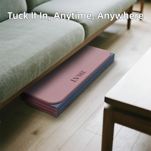 LVME Foldable Yoga Mat, 71"x24"x1/3" Thick, Non Slip Exercise Mat | SGS Certified POE, Fitness Travel Mat, Easy To Store, Foldable for Exercise, Yoga, Pilates, Home Workouts - color: Dusty Pink + Silver Blue