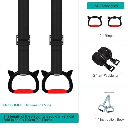 New Professional Gymnastic Rings,Both for Adults and Kids,Support 550 LBS,Home Fitness Equipment,Indoor and Outdoor Pull-up Bar for Stretching and Height Increase,with Adjustable Straps - color: Red