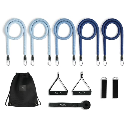 ALTA Resistance Tube Bands for Women - Full Kit Resistance Bands for Working Out with Handles, Ankle Straps, Door Anchor – Home Workout Bands for Physical Therapy, Pilates Long Exercise Bands Set - color: Azure, size: 5 Band Set