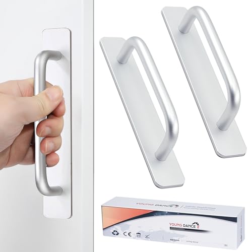 Self-Stick Instant Cabinet Handles - 2pcs Aluminum Alloy Drawer Pulls Helper with Adhesive Door Handle for Kitchen Cabinet Window Sliding Closet (5.83", Silver) - color: Silver, size: Small (5.83")