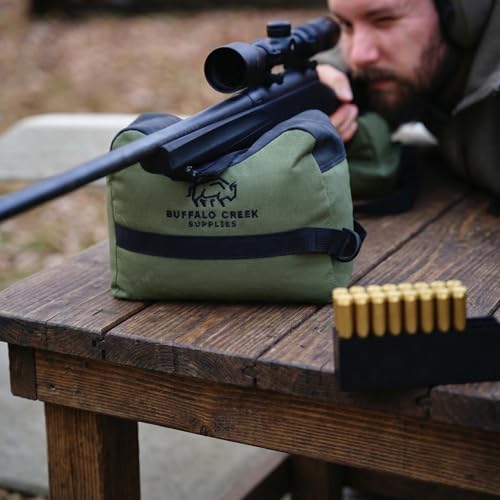 Buffalo Creek Supplies All Weather Durable Front and Rear Shooting Rest Bags, Rifle Rest Sand Bag for Bench Rest Shooting, Hunting, Target & Competitive Sports Shooting-Unfilled - color: Olive Drab