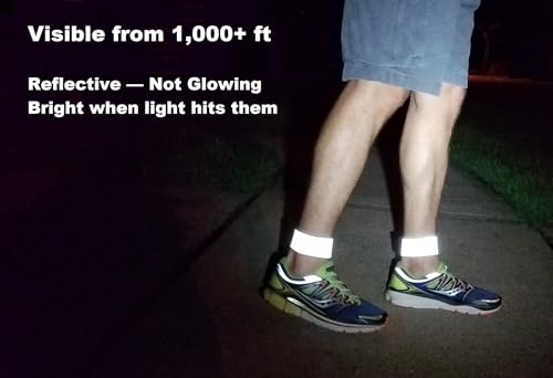 Reflective Ankle Bands with Very Large Reflective Area, 1,000+ ft Visibility, Straps for Biking, Running and Walking at Night - Bright, Lightweight & Comfortable - color: Silver - 4 Bands