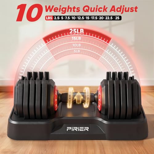 PIRIER Adjustable Dumbbell Set 25/50LB Dumbbells Weight, 10-in-1/18-in-1 Weight Dumbbell with Anti-Slip Metal Handle and Bicep Supports for Comprehensive Full Body Strength Training - color: Black-25LB-Pair