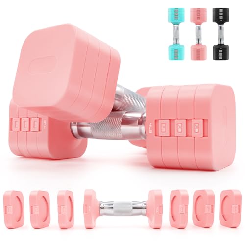 20LBS Adjustable Dumbbell Set, 4 in 1 Free Weights Dumbbells Set for,4lb 6lb 8lb 10lb, with Metal Non Slip Handle，Quick Change，Home Gym Strength Training Equipment for Men and Women - color: Pink