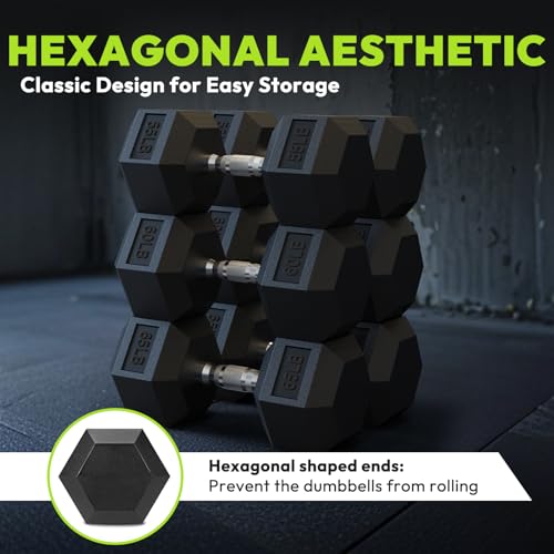HANDBODE Hex Dumbbell Set with Vertical Storage Rack, 100–550 lb | Non-Slip Handle Design for Secure Grip, Rubber Encased Dumbbells, Hand Weights for Strength Training and Home Gym - style: 15 lb, Pair