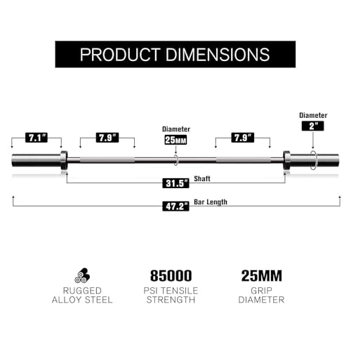 RITFIT Olympic Barbell 4ft/6ft - 2 Inch Weight Bar for Strength Training, Weightlifting, Squat, Deadlift, Bench Press, Curl, Overhead Press - 350lbs/500lbs Capacity - color: Silver, size: 4FT with Collar