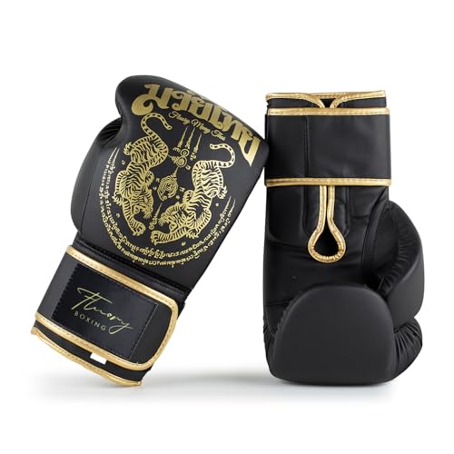 Boxing Gloves, Symmetrical Design with Two Tigers, Training Gloves - color: Black, size: 10-oz