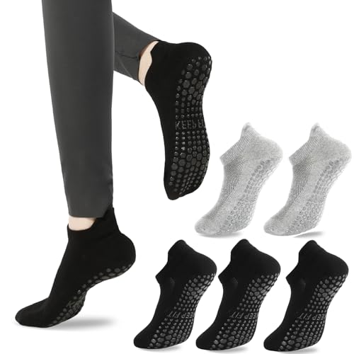 loudashuaiqi Grip Pilates Socks Non Slip Athletic Yoga Socks with Grips for Women Grippy socks for Hospital Workout Barre - style: Black*3grey*2