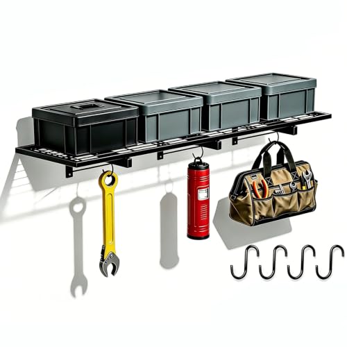 Garage Wall Shelving, 46" x 12" Floating Shelf, Heavy Duty, 190 LBS Load Capacity, Black Storage Rack for Shop, Shed, Closet, Basement - style: B-1 PACK