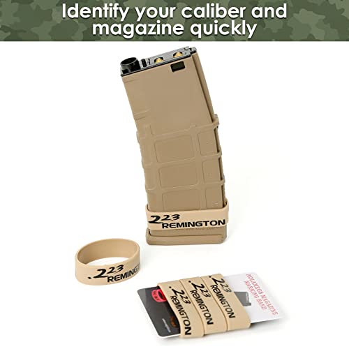 Aolamegs 5/10 Pack Magazine Bands - 5.56 Nato, 300 Blackout, 300 Subsonic, .223 Remington, .308 Winchester, 7.62x39 Magazine Marking Band, Durable Silicone Ammo Caliber Bands for Magazine Identification (2 Colors) - color: 223rem-khakiblack(5pcs)