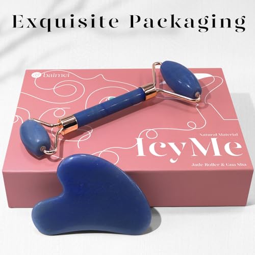 BAIMEI IcyMe Jade Face Roller & Gua Sha, Facial Beauty Roller Skin Care Tools, Self Care Gift for Men Women, Massager for Face, Eyes, Neck, Relieve Fine Lines and Wrinkles - Blue - color: Blue