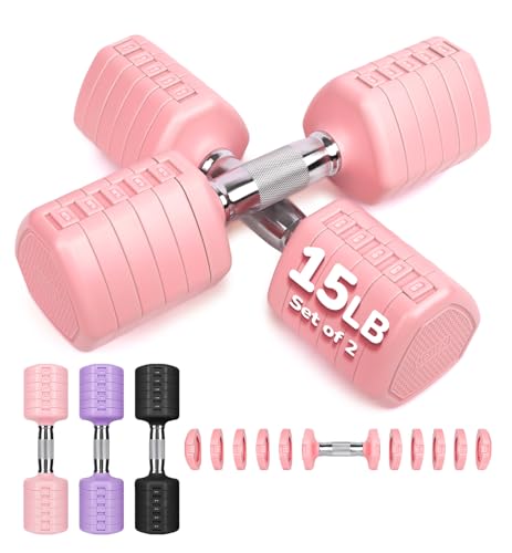 Adjustable Dumbbell Set of 2, 10LB 20LB 30LB Weight Set | Hand Weights for Women Men, Dumbbells for Home Gym Outdoor Exercise & Muscle Toning Weight Loss Rehab Strength Training - color: Pink, style: 30 lb, Pair-Chrome Handle
