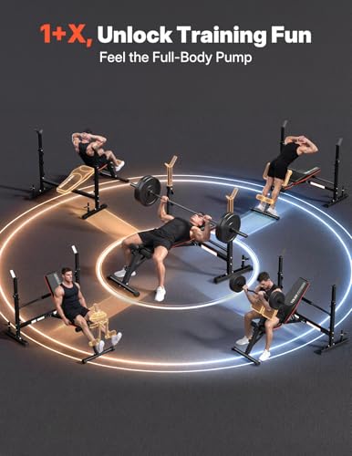 YOLEO Weight Bench with Rack - Bench Press Set, Leg Extension, Preacher Curl & Flat/Incline/Decline Full Body Workout Bench, Adjustable Olympic Weight Benches for Home Gym(47.44IN WIDE GRIP)