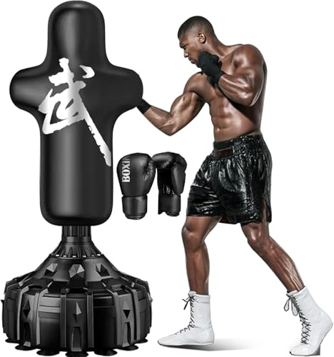 Punching Bag with Stand 70"-203lbs, Freestanding Heavy Boxing Bag Including 12OZ Boxing Gloves for Adult Youth Gift Selection Upgraded - color: Black Human form 70'' with Boxing Gloves and Wrist Guard