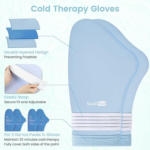 SuzziPad Cold Gloves & Socks & Cooling Cap for Chemo Care Package, Blue, L | Dual-layer &Washable Cover for Chemotherapy Must Haves to Soothe Neuropathy Soreness for Treatment Workout & Daily Rest - size: L