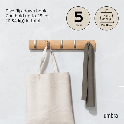 Umbra Flip 5 Wall Mounted Hook - color: Natural, size: 5-Hook