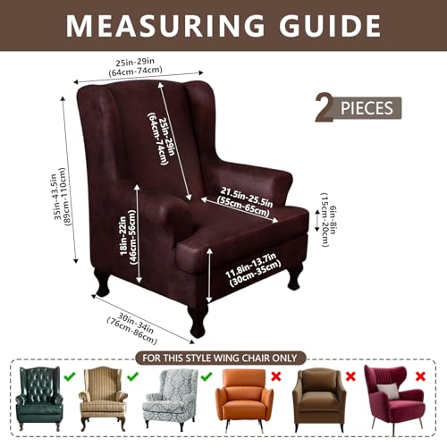 ANARACHON Leather Look Wingback Chair Covers, 2-Piece Wing Chair slipcover,Stretch Wing Back Armchair Slipcovers with Elastic Bottom, Soft Spandex Furniture Protector for Living Room (Red) - color: Red