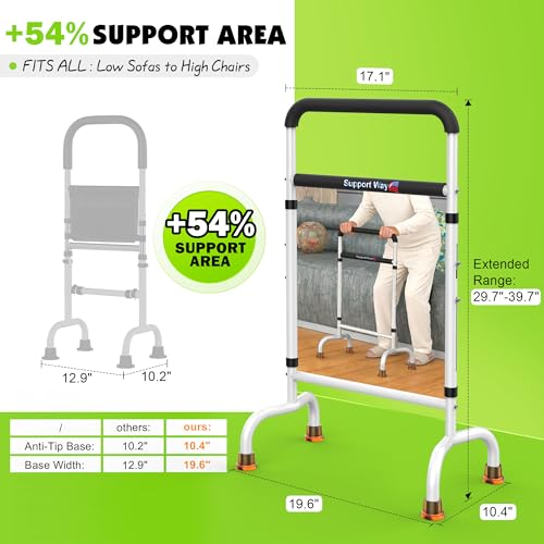 Stand Assist for Chair & Couch - Adjustable Standing Aid with Wide Base, Standing Up Canes for Toilet;Supports 600lbs, Mobility Tool for Elderly & Post-Surgery Recovery (Knee/Hip) | Stable wide base. Compact for tight spaces. Adjustable height. Supports 6