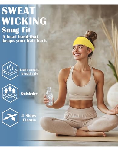 Headbands for Men & Women, Sweat Headband Non-Slip Sweatband Sports Running Cycling Yoga Basketball Workout Football Training - color: Yellow Pack