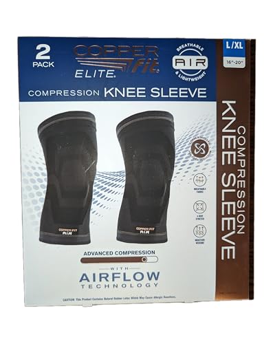 Copperfit Elite Air Knee Compression Support Knee Sleeve for Joint Pain and Arthritis Relief L/XL - 2 Pack, Large