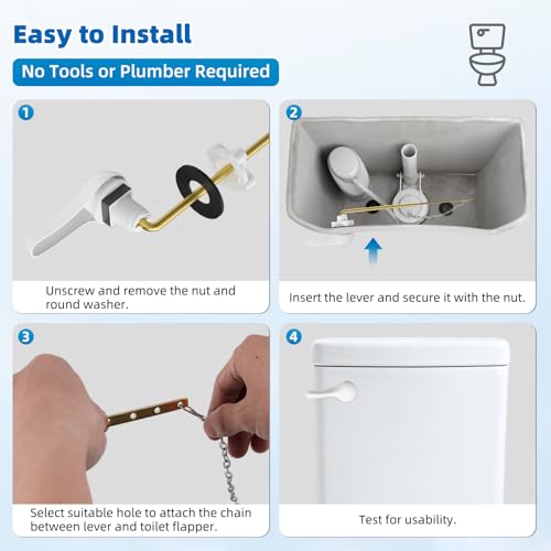 Hibbent Metal Front Mount Toilet Handle Replacement Kit, White | Upgraded Metal Flush Lever, Universal Toilet Flush Handle Fit Front Tanks, Stainless Steel Flapper Chains, 4 Adjustable Holes - color: White, style: Classic