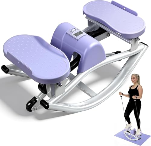 Side-to-Side Low Impact Rocker Stepper with Resistance Bands &Slip Mat – Quiet Home Workout Equipment for Full Body Cardio