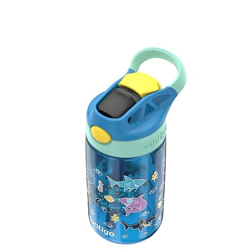 Contigo Aubrey Kids Water Bottle - color: Juniper/Dinos & Blue Poppy/Sharks, size: 14 oz (Pack of 1)