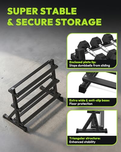 HANDBODE Dumbbell Set with 3-Tier Rack, 390-790 lb | Heavy Duty Weight Stand for Dumbbells, Space-Saving Metal Storage Organizer, Sturdy Dumbbell Holder for Home Gym - style: 600 lb Set (10-65 lb) *2 & Rack