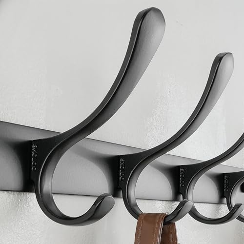 SKOLOO Coat Rack Wall Mounted - 10 Hooks, Heavy Duty, Stainless Steel, Metal Wall Hangers, Sturdy Coat Hooks for Hanging Coats, Jacket, Clothes, Hat, Black - color: Black, size: 10 Hook(1 Pack)