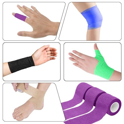 6 Pack 2 Inches Self Adhesive Bandage Wrap | Breathable Cohesive Bandage Elastic Tape for Pets, Athletic, Sports, Wrist, Knee, Ankle(5 Yards Per Roll, Purple) - color: Purple, size: 2 Inch