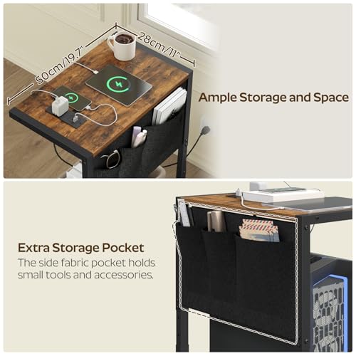 YATINEY PC Stand, Computer Tower Stand with Charging Station, Height Adjustable PC Tower Stand for Floor, 2 Tier Computer Cart On Wheels, 23.1"-29"H,19.7"L x 11"W, for Home Office, Rustic Brown CJ60BR - color: Rustic Brown + Black