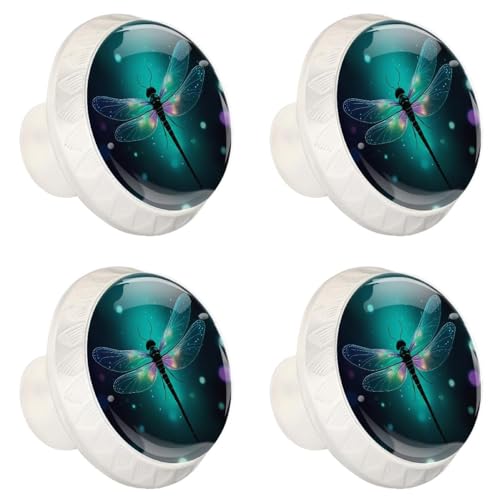 4 Pack White Cabinet Knobs Round Drawer Pulls, Dragonfly Drawer Handles, Kitchen Hardware for Dresser Drawers Closets Cupboard Bathroom Bedroom Home Decor - color: Beautiful Dragonfly