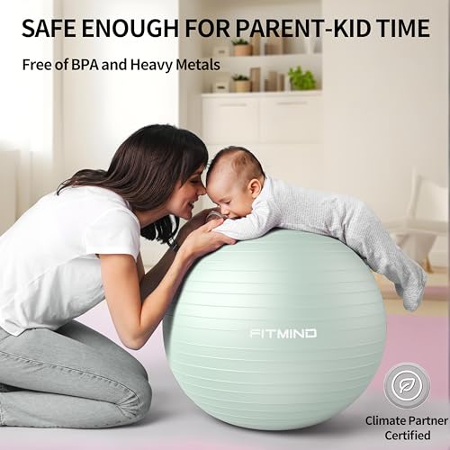 FITMIND_ Extra Thick Exercise Ball Yoga Ball 22in/26in/30in for Workout Pregnancy Stability,Anti-Burst and Slip Resistant Swiss Ball with Pump for Yoga, Pilates, Fitness,Birthing,Physical Therapy - color: green, size: 26-30in/65-75cm