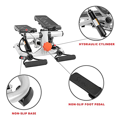 Sunny Health & Fitness Mini Steppers with Digital Monitor and Resistance Bands, Compact Low-Impact Cardio Machines for Home Workouts - color: Grey