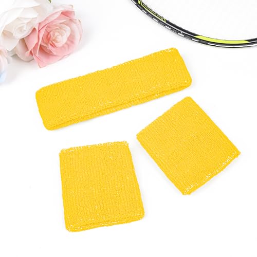 Sucrain 3 Pieces Sweatbands Set, 1 Pieces Sports Headband and 2 Pieces Wristbands,Wicking Sweat Head Band for Youth Womens Men - color: Yellow